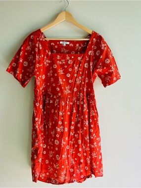 Madewell Allie Mini Dress in Cottage Floral Women's Size Large Red Boho Orange